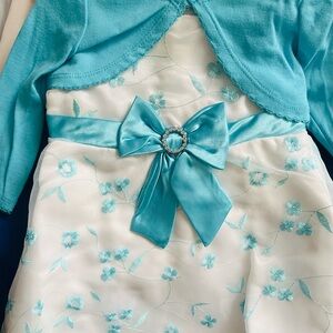 Youngland Blue and White Dress with Floral Embroidery